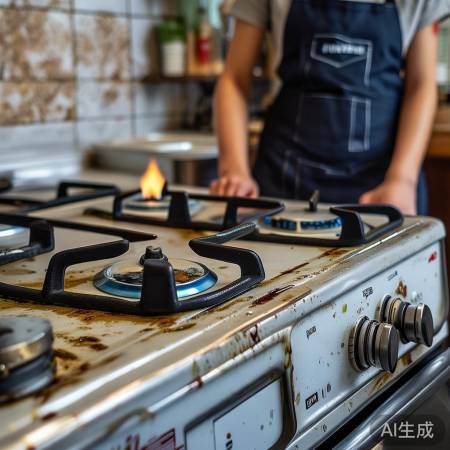 “燃气灶预热软化油垢”