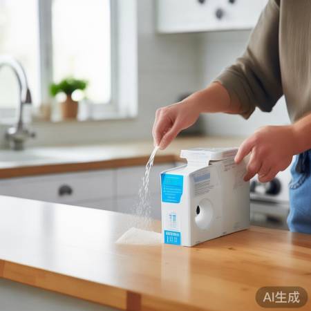 “按量倒入洗衣粉”