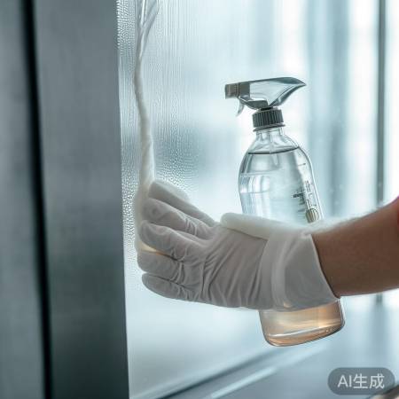 喷洒白醋擦拭玻璃