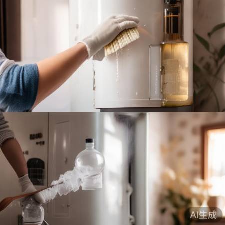 清洁热水器工具：手套、刷子、白